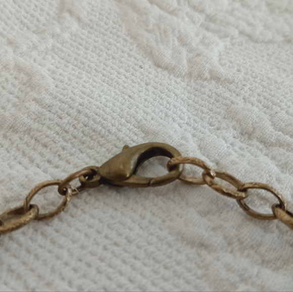 Handcrafted Green Verdigris Medallion Necklace Orange Carnelian Gemstone Beads - Picture 4 of 6